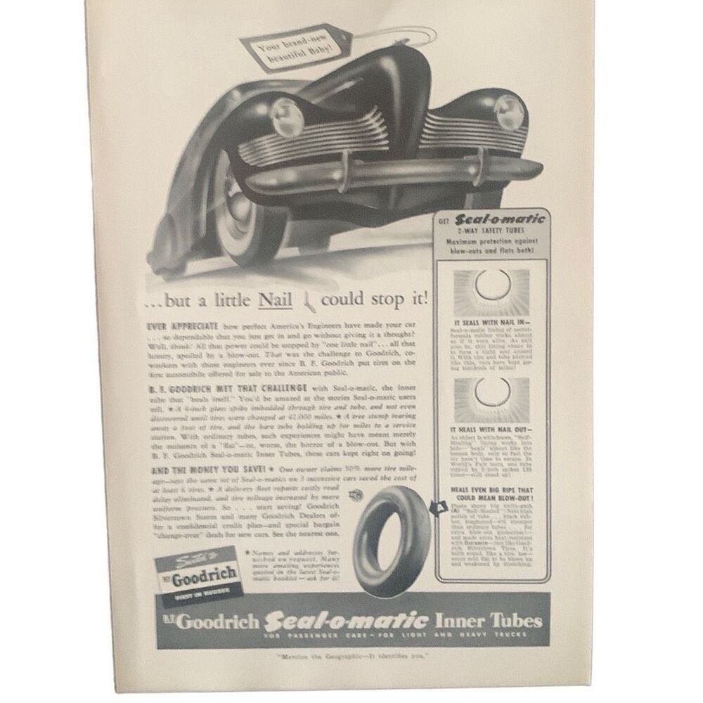 Vintage 1941 BF Goodrich Seal O Matic Tire Ad Advertisement